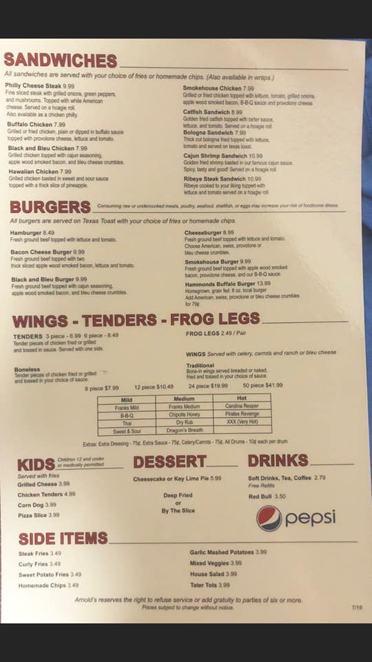 Arnolds General Menu