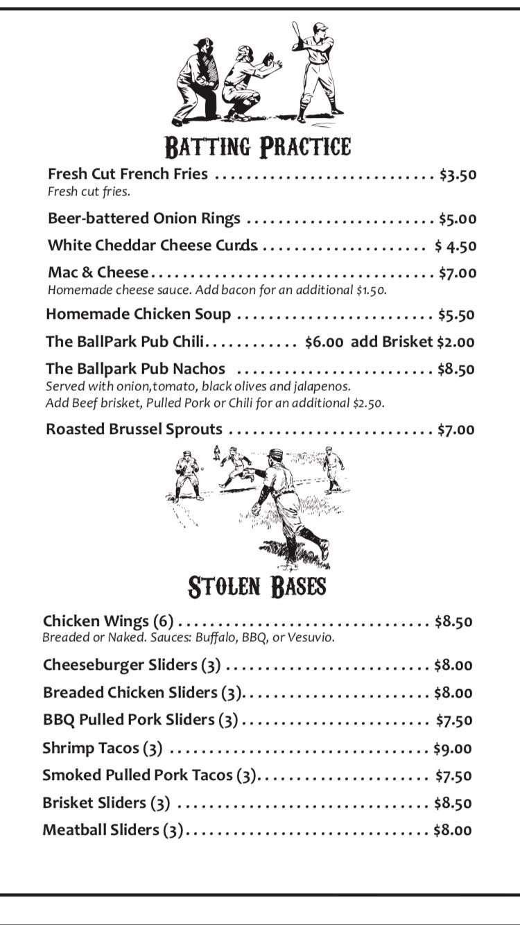 Ballpark Pub General Menu