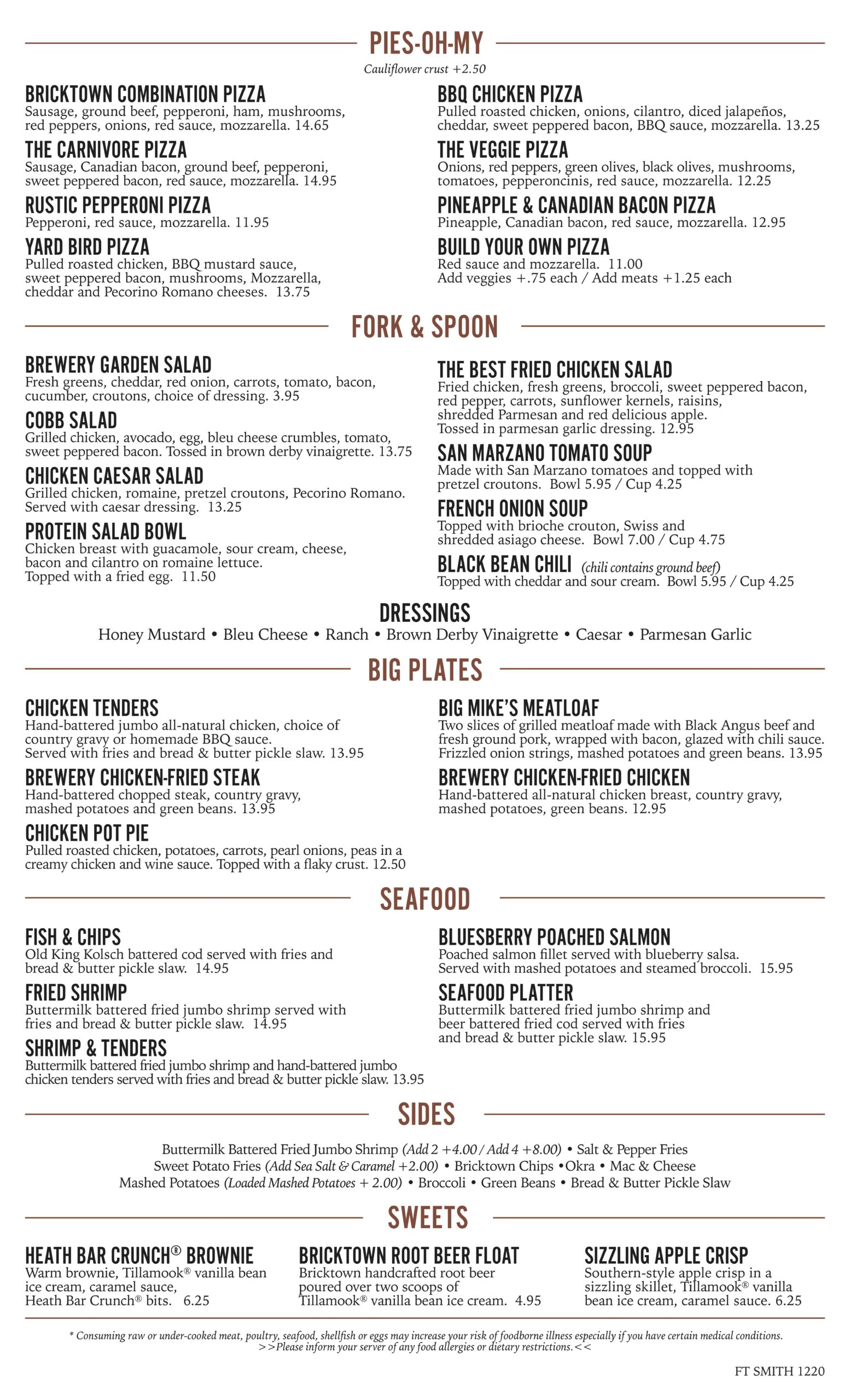 Bricktown Brewery General Menu