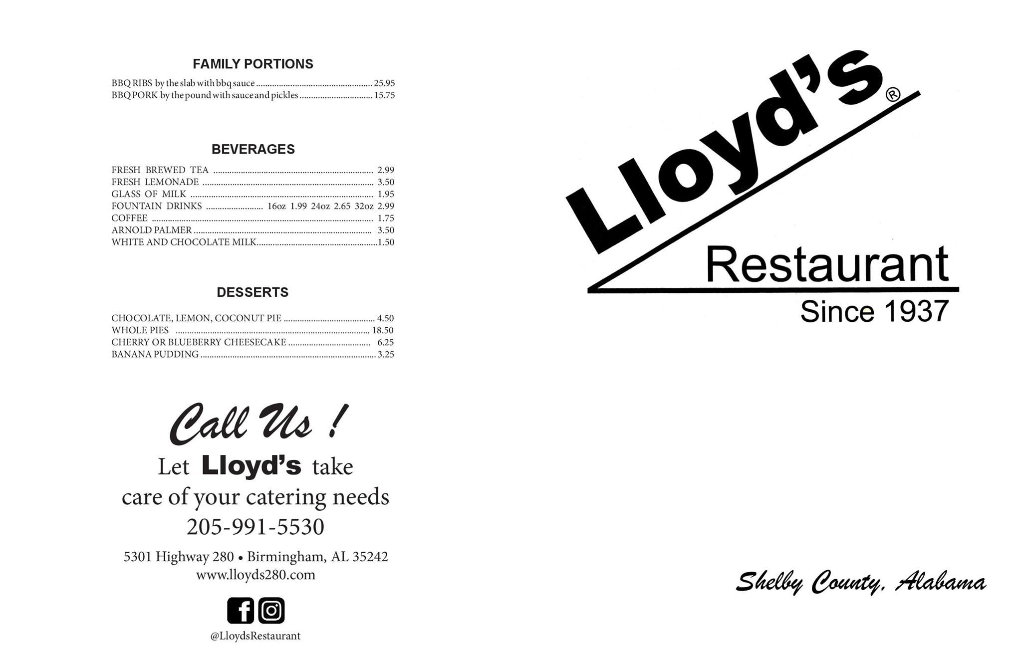Lloyds Restaurant General Menu