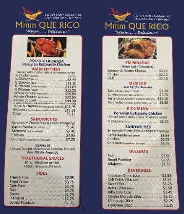 Mmm Que Rico General Menu