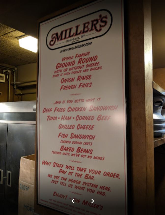 Miller's Bar General Menu