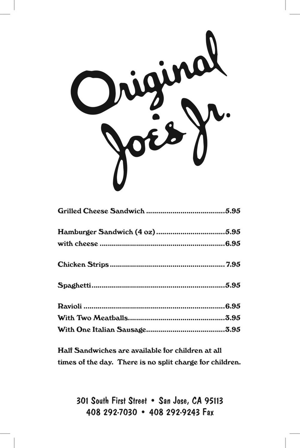 Original Joes General Menu