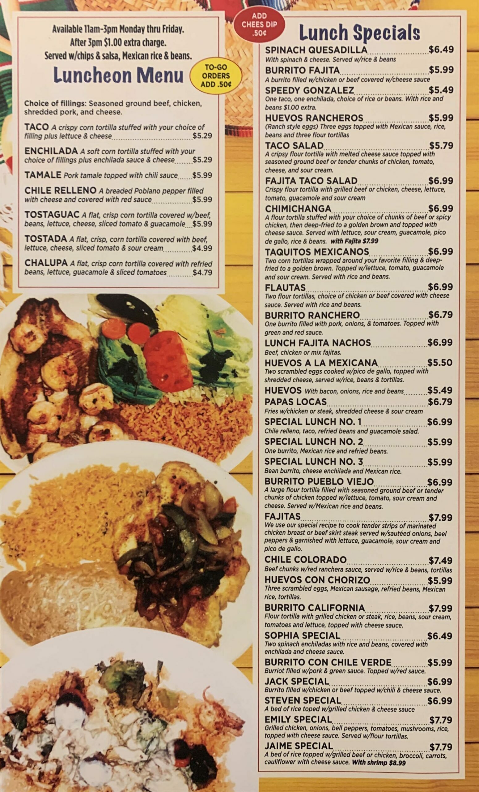 Pueblo Viejo General Menu