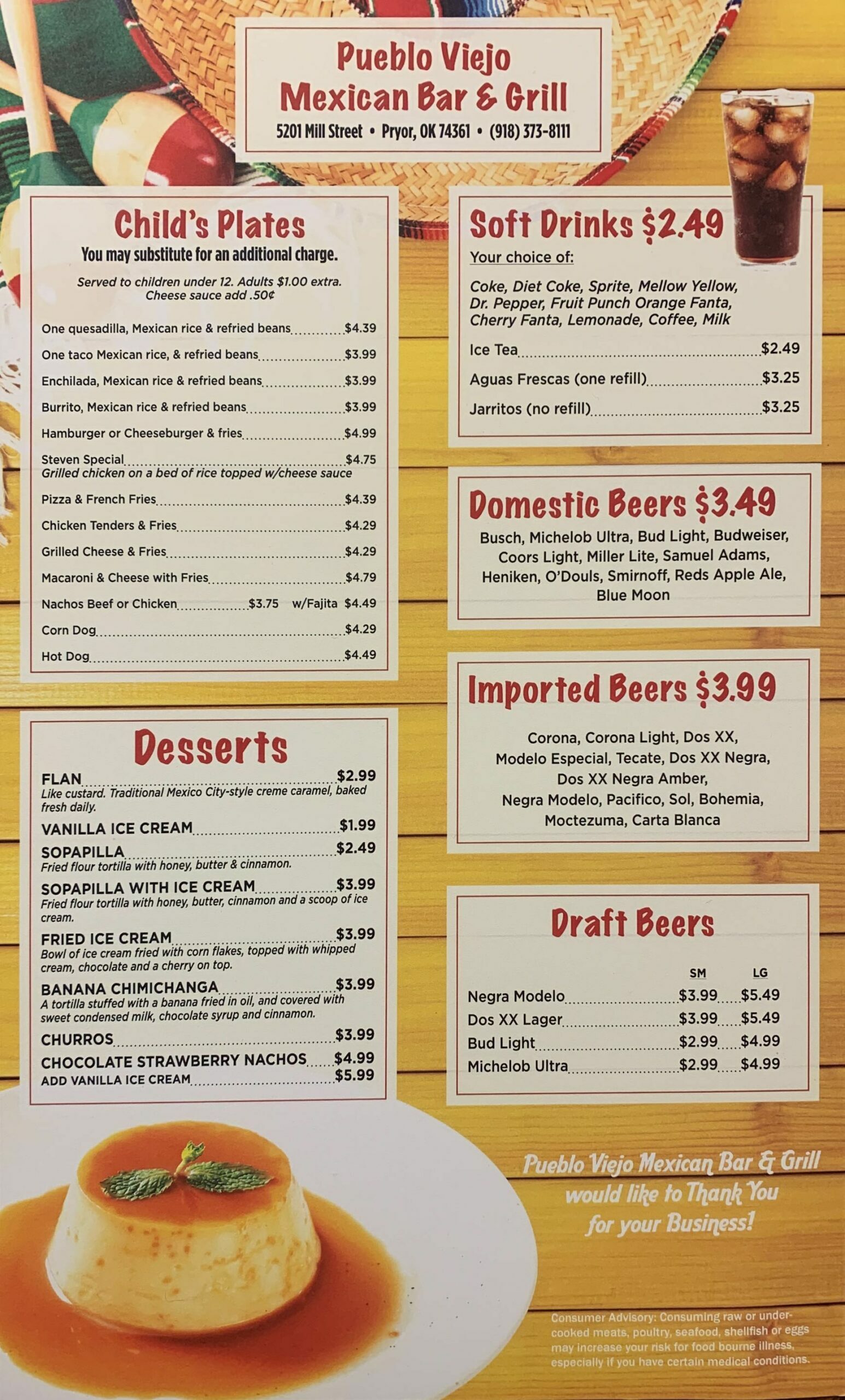 Pueblo Viejo General Menu