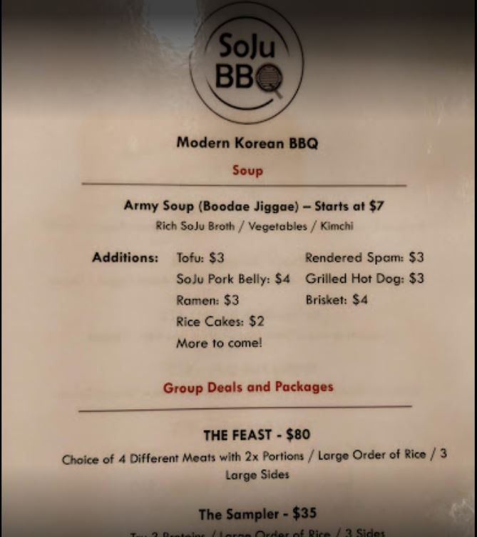 SoJu BBQ General Menu