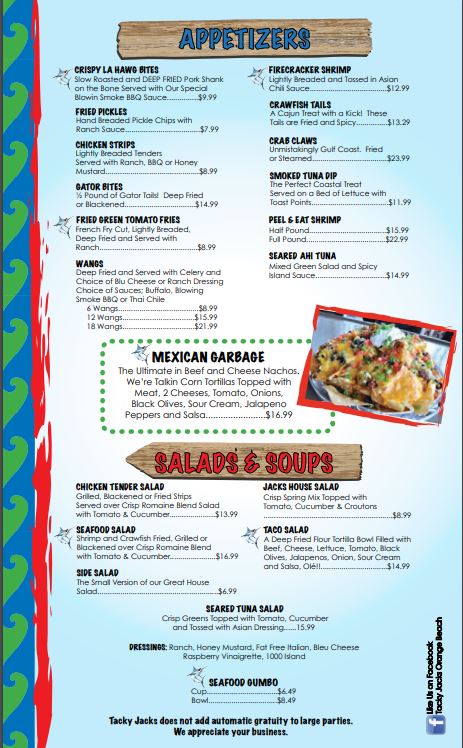 Tacky Jacks   Gulf Shores General Menu