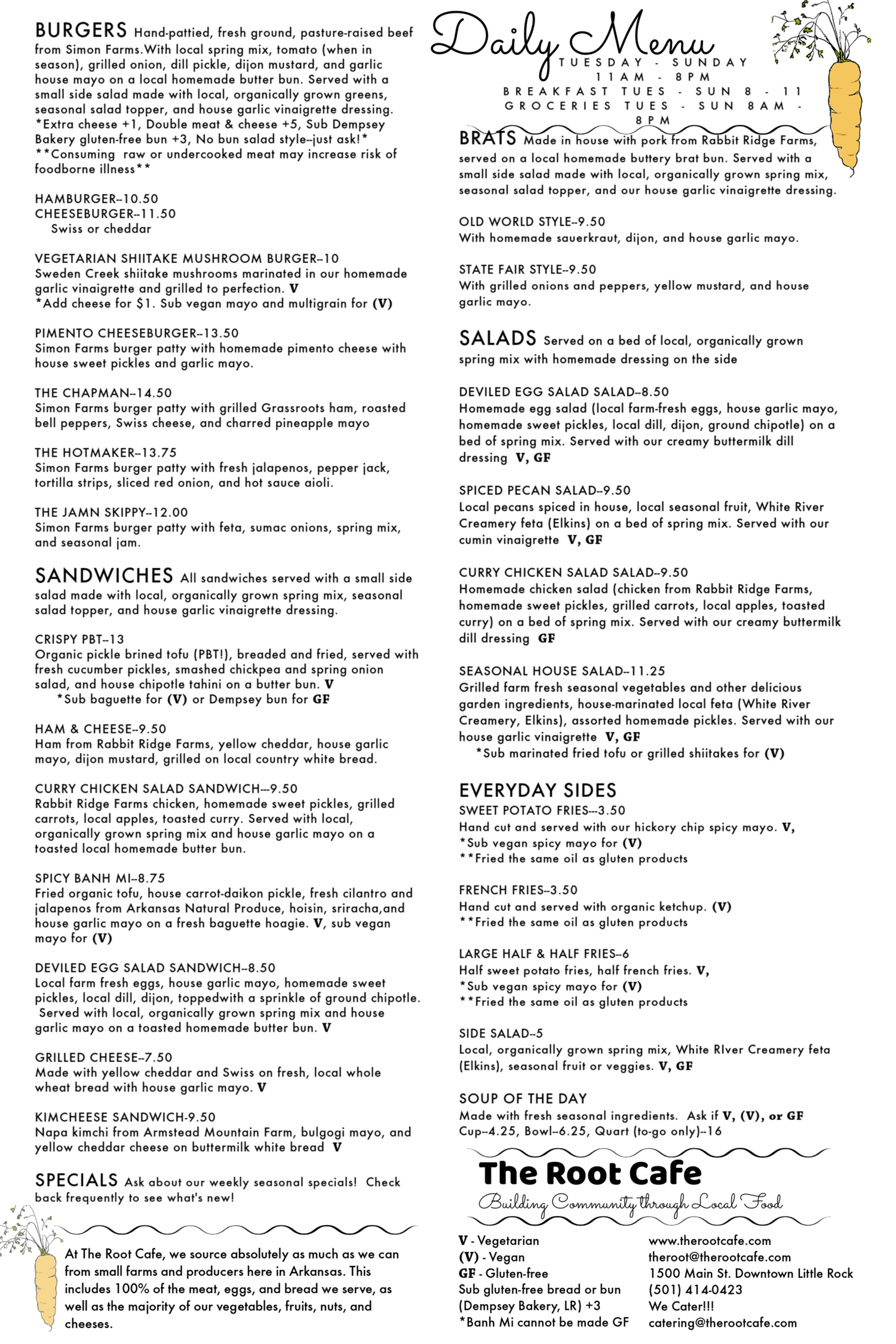 The Root Cafe General Menu