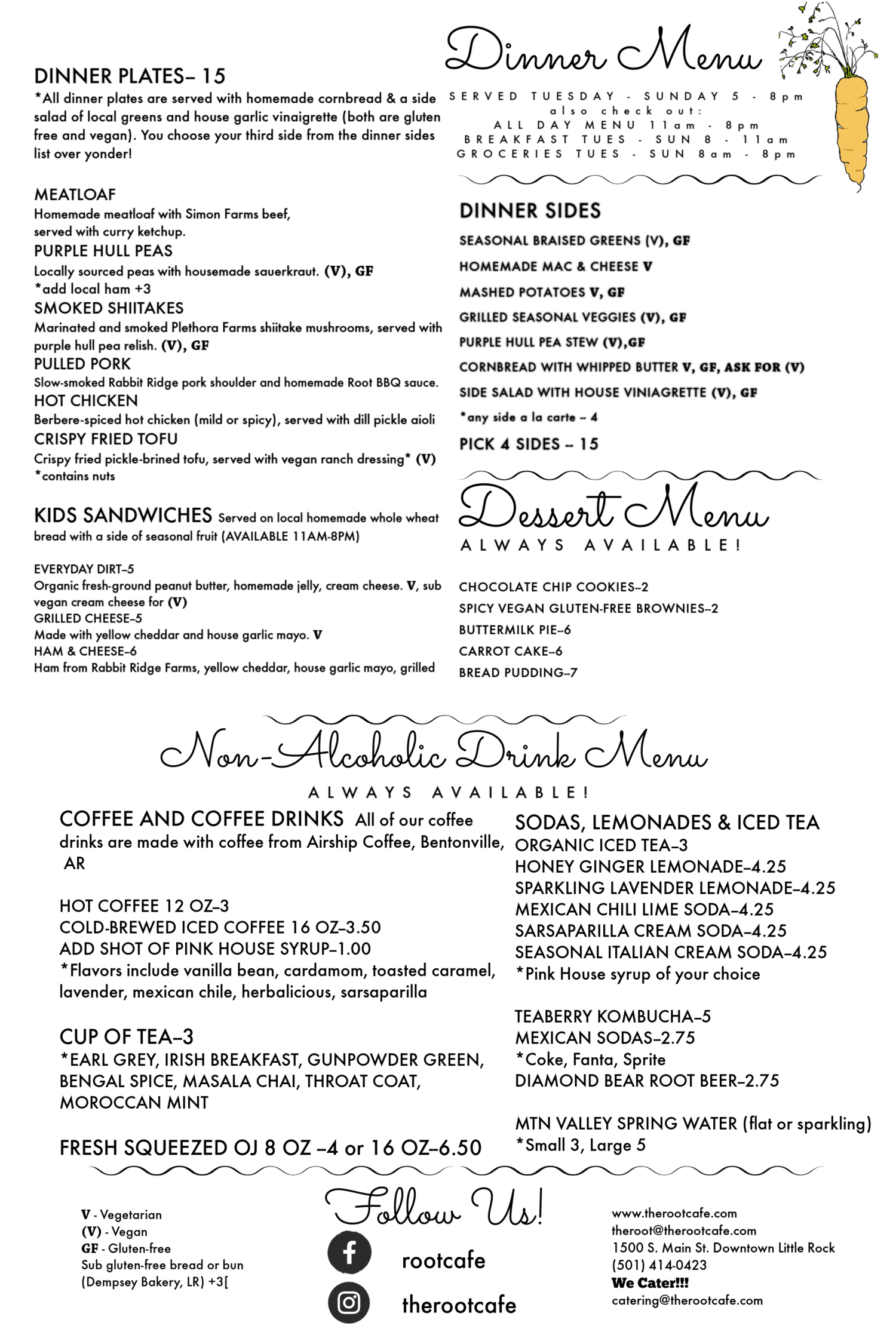 The Root Cafe General Menu