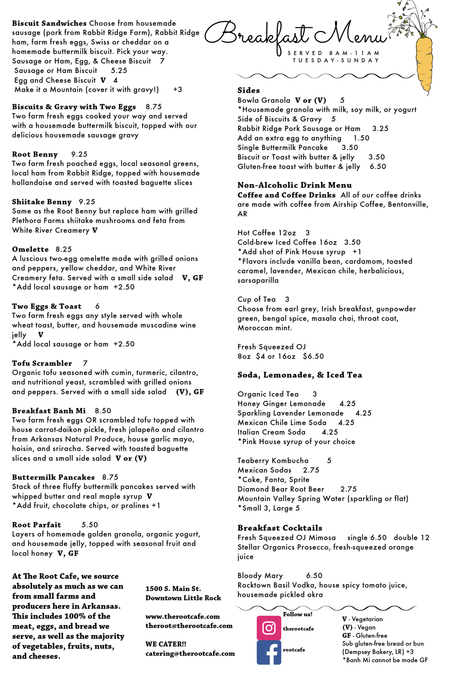 The Root Cafe General Menu