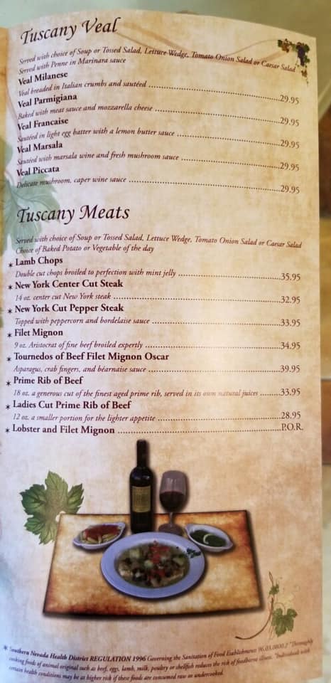 Tuscany Grill General Menu