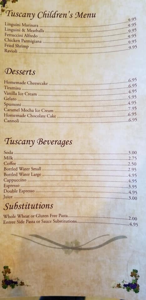 Tuscany Grill General Menu