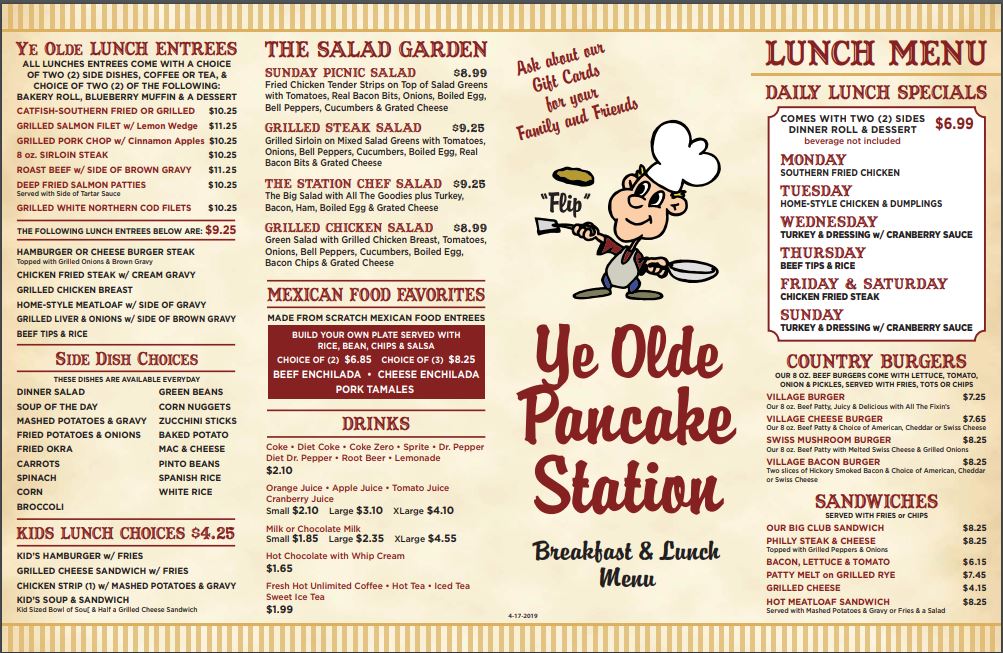 Ye Olde Pancake Station General Menu